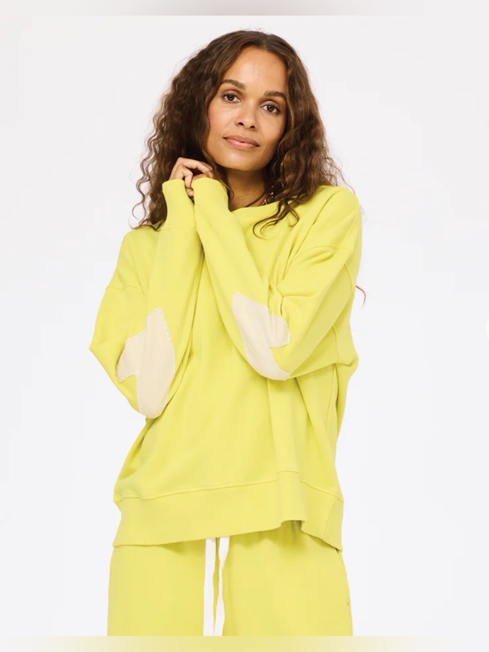 Pale Yellow Ex-Boyfriend Crewneck Sweatshirt with Contrast Elbow Details Size M
